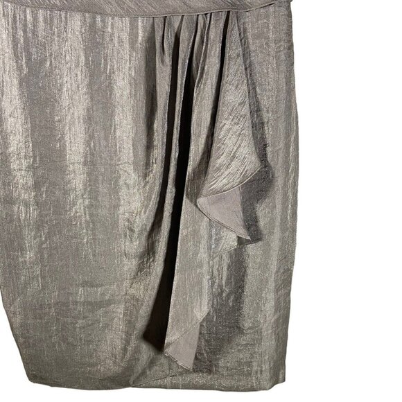 Dressbarn Collection LONDON TIMES SILVER V-NECK SLEEVELESS RUFFLES DRESS SIZE 8 - Picture 3 of 12